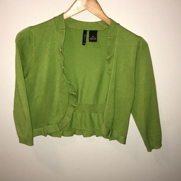 Green ruffled waist length cardigan - Picture 1 of 2